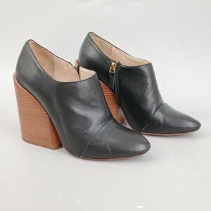 Chloe Wedge Ankle Boots Women EU 40 US 9.5 Black Leather Wood Heel Made In Italy